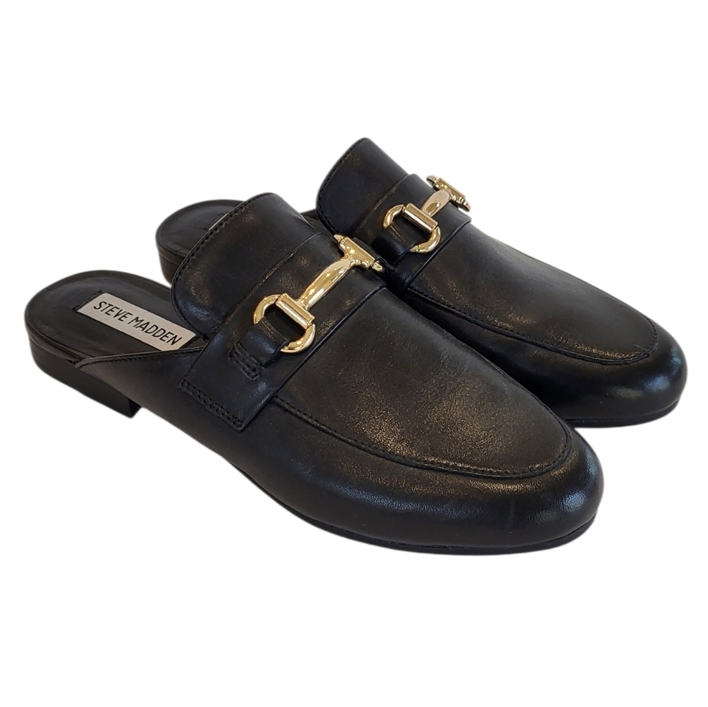 Steve Madden Black Leather Loafer Mules